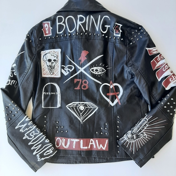Dope Faux Leather Women's Graffiti Biker Jacket - Picture 9 of 9